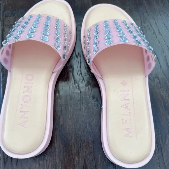 Antonio Melani women’s slide slip on sandals with rhinestones pink 8 - Picture 2 of 3